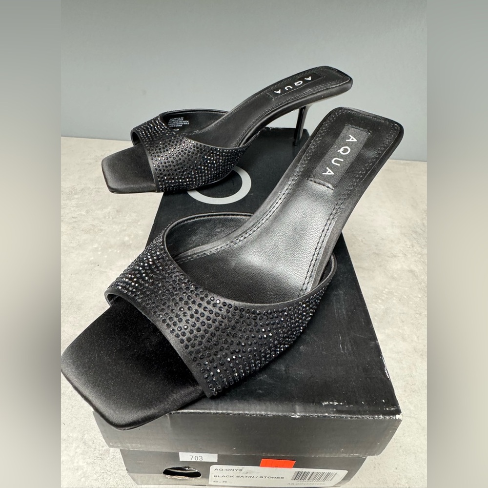 NIB- Aqua Black Women's Heeled Sandals - Picture 1 of 6
